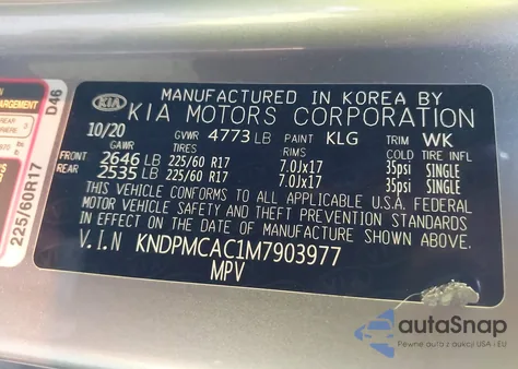 2021 Kia Sportage Lx из США, поврежденный, VIN KNDPMCAC1M7903977